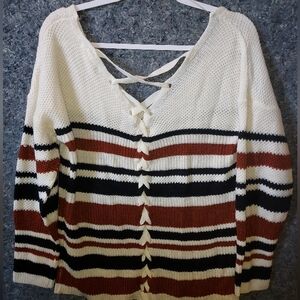 Chic V-Neck Sweater with Stripes